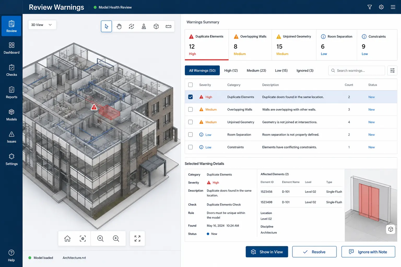 Model Warnings Manager conceptual interface